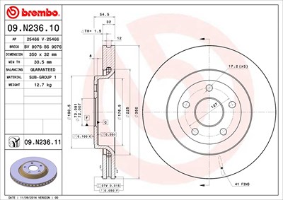 Brembo Bremsscheibe Vorderachse Belüftet [Hersteller-Nr. 09.N236.11] für Jeep von BREMBO