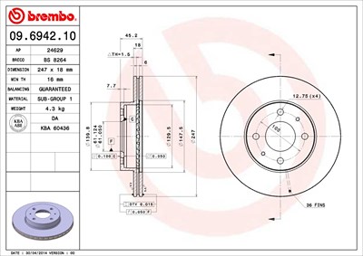 Brembo Bremsscheibe Vorderachse Belüftet [Hersteller-Nr. 09.6942.10] für Nissan von BREMBO