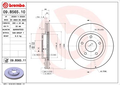 Brembo Bremsscheibe Vorderachse Belüftet [Hersteller-Nr. 09.B565.11] für Nissan von BREMBO
