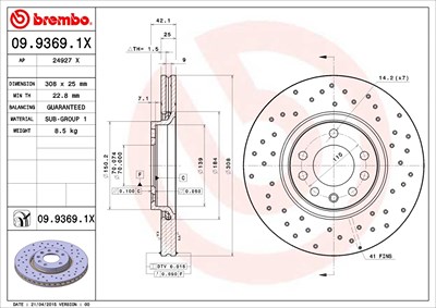 Brembo Bremsscheibe Vorderachse Belüftet [Hersteller-Nr. 09.9369.1X] für Opel, Saab von BREMBO