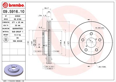 Brembo Bremsscheibe Vorderachse Belüftet [Hersteller-Nr. 09.5916.10] für Toyota von BREMBO