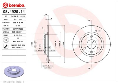 Brembo Bremsscheibe Vorderachse Voll [Hersteller-Nr. 08.4929.14] für Citroën, Peugeot von BREMBO