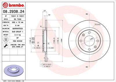 Brembo Bremsscheibe Vorderachse Voll [Hersteller-Nr. 08.2938.24] für Peugeot von BREMBO