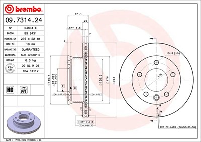 Brembo Bremsscheibe [Hersteller-Nr. 09.7314.24] für VW von BREMBO