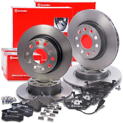 Brembo Bremsscheiben+Beläge Vorne+Hinten für Audi, Seat, Skoda, VW von BREMBO