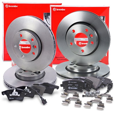 Brembo Bremsscheiben +Bremsbeläge mit WK vorne+hinten für VW von BREMBO