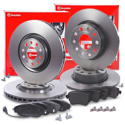 Brembo Bremsscheiben +Bremsbeläge vorne+hinten für Skoda von BREMBO