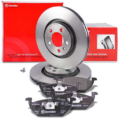 Brembo Bremsscheiben Coated+Bremsbeläge Vorne für Audi, Seat, Skoda, VW von BREMBO