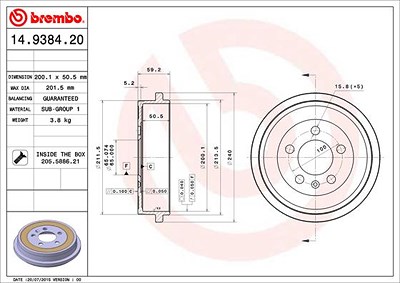 Brembo Bremstrommel [Hersteller-Nr. 14.9384.20] für Audi, Seat, Skoda, VW von BREMBO