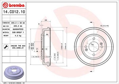Brembo Bremstrommel [Hersteller-Nr. 14.C012.10] für Hyundai von BREMBO