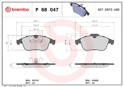 Brembo Bremsbeläge vorne (Satz) [Hersteller-Nr. P68047X] für Renault von BREMBO