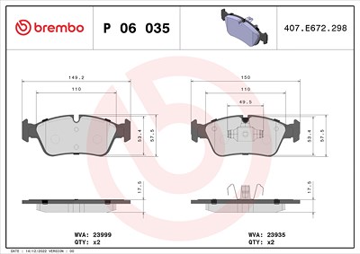 Brembo Bremsbelagsatz, Scheibenbremse [Hersteller-Nr. P06035X] für BMW von BREMBO