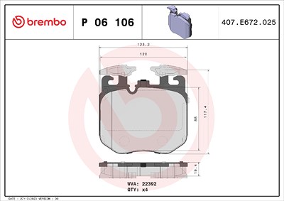 Brembo Bremsbelagsatz, Scheibenbremse [Hersteller-Nr. P06106] für Alpina, BMW, Rolls-royce von BREMBO