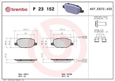 Brembo Bremsbelagsatz, Scheibenbremse [Hersteller-Nr. P23152X] für Alfa Romeo von BREMBO