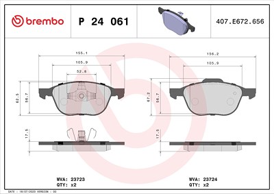 Brembo Bremsbelagsatz, Scheibenbremse [Hersteller-Nr. P24061X] für Ford, Mazda, Volvo von BREMBO