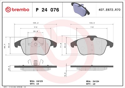 Brembo Bremsbelagsatz, Scheibenbremse [Hersteller-Nr. P24076X] für Ford, Land Rover, Mg, Volvo von BREMBO