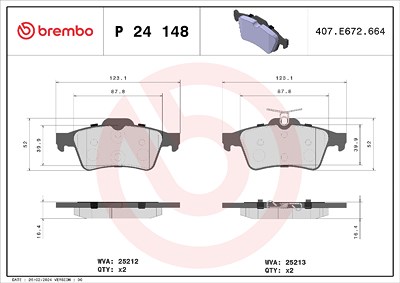 Brembo Bremsbelagsatz, Scheibenbremse [Hersteller-Nr. P24148X] für Ford, Mazda, Volvo von BREMBO