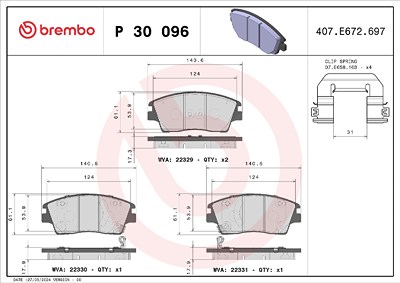 Brembo Bremsbelagsatz, Scheibenbremse [Hersteller-Nr. P30096] für Hyundai, Kia von BREMBO