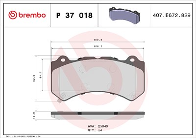 Brembo Bremsbelagsatz, Scheibenbremse [Hersteller-Nr. P37018] für Cadillac, Chevrolet, Dodge, Jeep, Lexus, Nissan von BREMBO