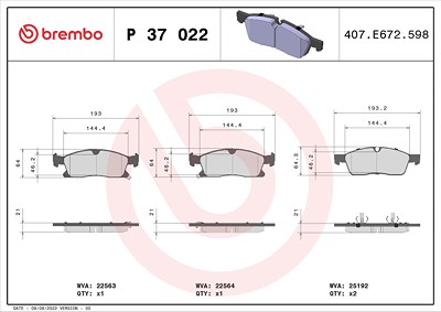 Brembo Bremsbelagsatz, Scheibenbremse [Hersteller-Nr. P37022] für Jeep von BREMBO