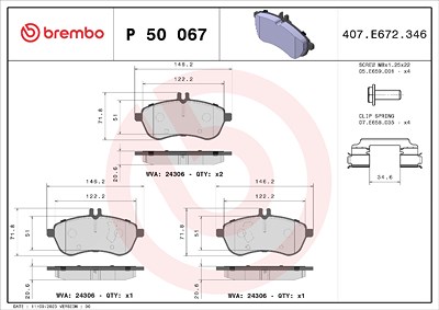 Brembo Bremsbelagsatz, Scheibenbremse [Hersteller-Nr. P50067X] für Mercedes-Benz von BREMBO