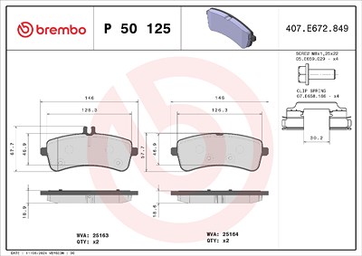 Brembo Bremsbelagsatz, Scheibenbremse [Hersteller-Nr. P50125] für Mercedes-Benz von BREMBO