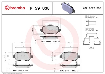 Brembo Bremsbelagsatz, Scheibenbremse [Hersteller-Nr. P59038X] für Chevrolet, Kia, Opel von BREMBO