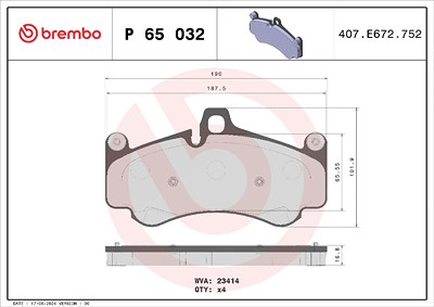 Brembo Bremsbelagsatz, Scheibenbremse [Hersteller-Nr. P65032] für Porsche von BREMBO