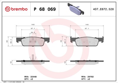 Brembo Bremsbelagsatz, Scheibenbremse [Hersteller-Nr. P68069] für Dacia, Renault von BREMBO