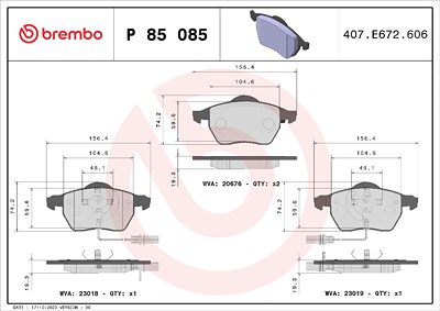 Brembo Bremsbelagsatz, Scheibenbremse [Hersteller-Nr. P85085X] für Audi, Seat, Skoda, VW von BREMBO