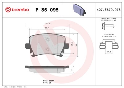 Brembo Bremsbelagsatz, Scheibenbremse [Hersteller-Nr. P85095X] für Audi, Seat, Skoda, VW von BREMBO
