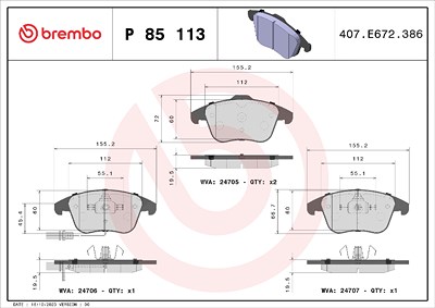 Brembo Bremsbelagsatz, Scheibenbremse [Hersteller-Nr. P85113X] für Audi von BREMBO
