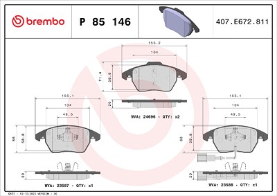 Brembo Bremsbelagsatz, Scheibenbremse [Hersteller-Nr. P85146X] für Audi, Seat, Skoda, VW von BREMBO