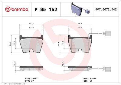 Brembo Bremsbelagsatz, Scheibenbremse [Hersteller-Nr. P85152X] für Audi von BREMBO