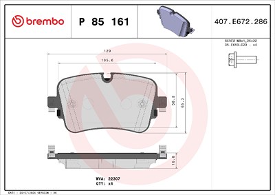 Brembo Bremsbeläge hinten (Satz) [Hersteller-Nr. P85161] für Audi, VW von BREMBO