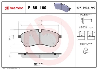 Brembo Bremsbelagsatz, Scheibenbremse [Hersteller-Nr. P85169] für Man, VW von BREMBO