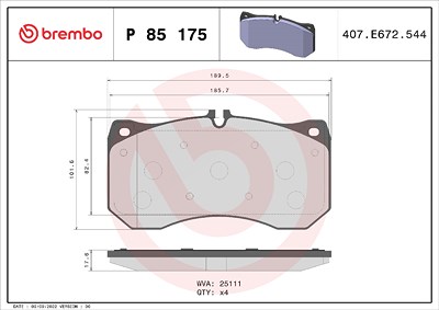 Brembo Bremsbelagsatz, Scheibenbremse [Hersteller-Nr. P85175] für Audi von BREMBO