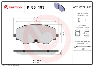 Brembo Bremsbelagsatz, Scheibenbremse [Hersteller-Nr. P85193] für Audi, VW von BREMBO