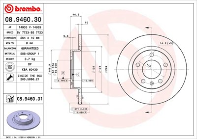 Brembo Bremsscheibe [Hersteller-Nr. 08.9460.31] für Opel, Vauxhall von BREMBO