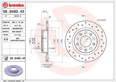 Brembo Bremsscheibe [Hersteller-Nr. 08.9460.4X] für Alfa Romeo von BREMBO