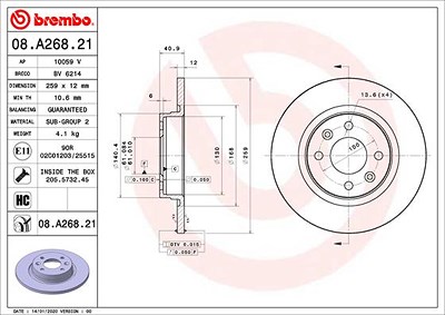 Brembo Bremsscheibe [Hersteller-Nr. 08.A268.21] für Dacia, Renault von BREMBO