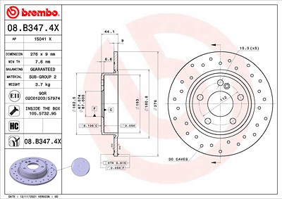 Brembo Bremsscheibe [Hersteller-Nr. 08.B347.4X] für Mercedes-Benz von BREMBO