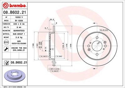 Brembo Bremsscheibe [Hersteller-Nr. 08.B602.21] für Honda von BREMBO