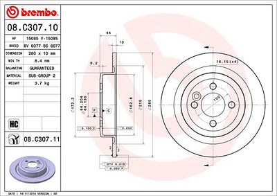 Brembo Bremsscheibe [Hersteller-Nr. 08.C307.11] für Mini von BREMBO