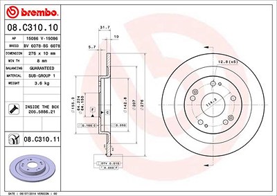 Brembo Bremsscheibe [Hersteller-Nr. 08.C310.11] für Honda von BREMBO