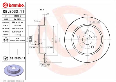 Brembo Bremsscheibe [Hersteller-Nr. 08.E033.11] für Toyota von BREMBO