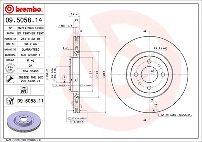 Brembo Bremsscheibe [Hersteller-Nr. 09.5058.11] für Alfa Romeo, Fiat, Lancia von BREMBO