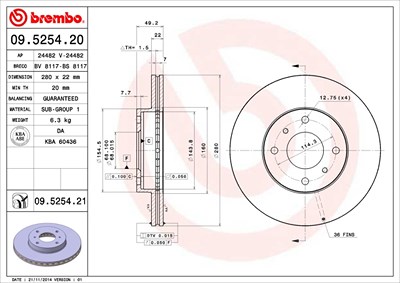Brembo Bremsscheibe [Hersteller-Nr. 09.5254.21] für Nissan von BREMBO