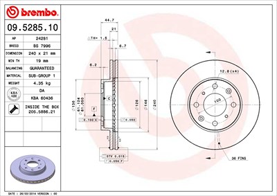 Brembo Bremsscheibe [Hersteller-Nr. 09.5285.11] für Honda von BREMBO
