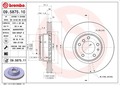 Brembo 1x Bremsscheibe [Hersteller-Nr. 09.5875.11] für BMW von BREMBO